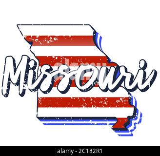 Amerikanische Flagge in missouri State map. Vektor Grunge Stil mit Typografie Hand gezeichnet Schriftzug missouri auf Karte geformt alten Grunge Vintage amerikanischen natio Stock Vektor