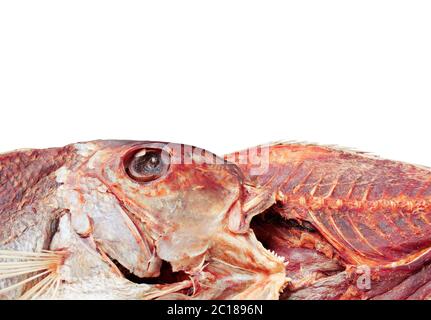 Getrockneter Fisch auf weißem Hintergrund Stockfoto