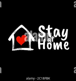 vektordarstellung der Typografie von 'Stay at Home' mit einer Haus- und Herz-Ikone. Geeignet für die Selbstquarantäne-Kampagne und die Verhinderung von COVID-19 Stock Vektor