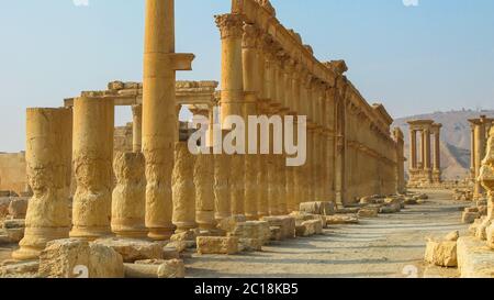 Panorama der Palmyra Säulen Tetrapylon alte Stadt, zerstört ISIS Syrien Stockfoto