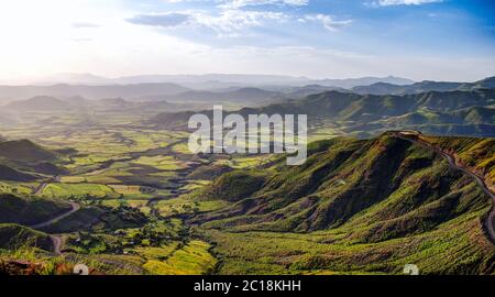 Panorama von Semien Berge und Tal rund um Lalibela Äthiopien Stockfoto