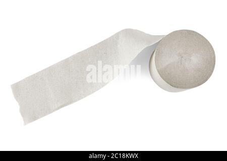Abgewickelte Rolle Toilettenpapier isoliert auf weißem Hintergrund. Stockfoto