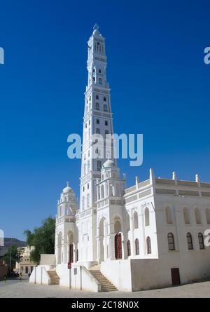 Außenansicht der Al-Muhdar Moschee, Tarim, Hadhramaut Jemen Stockfoto