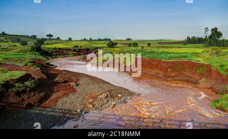 Agrarlandschaft mit Blauer Nil, Äthiopien Stockfoto