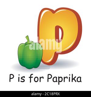 Gemüse Alphabet: P ist für Paprika Stock Vektor
