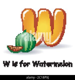 Obst-Alphabet, W ist für Wassermelone Stock Vektor