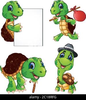 Set von lustigen Schildkröte auf weißem Hintergrund Stock Vektor