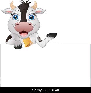 Illustration von Kuh Cartoon mit leerem Zeichen Stock Vektor