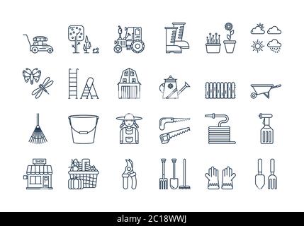 06 Outline GARTENARBEIT ERNTE Icons set Stock Vektor