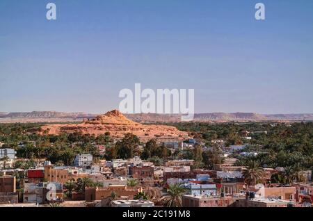 Panorama der alten Stadt Shali und Berg Dakrour, Siwa Oase, egy Stockfoto