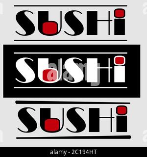 Schwarzes minimalistisches Logo-Set mit Schriftzug für Sushi Stock Vektor