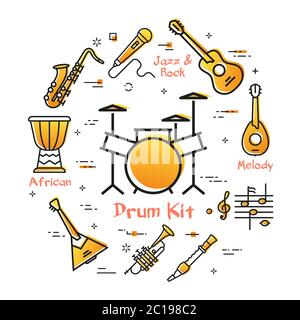 Vektor-Linear-Banner für Musik - Schlagzeug Stock Vektor