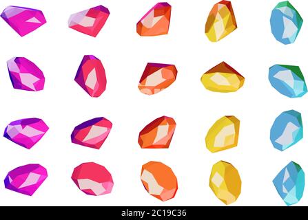 3d verschiedene Winkel Edelsteine gesetzt Stock Vektor