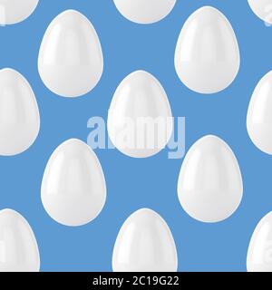 Weiße ostereier nahtlose blaue Muster Hintergrund. 3d-Illustration Stockfoto