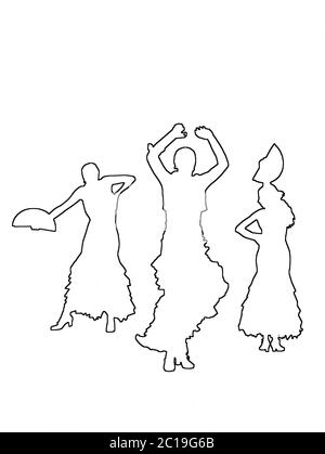 Silhouetten von drei Flamenco-Tänzerinnen Stockfoto