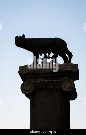 Silhouette der Statue von Romulus und Remus in Rom, Italien Stockfoto