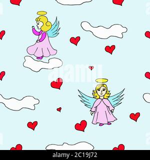Nahtlose Muster mit Mädchen Engel Vektor Stock Illustration eines Design-Element für den Druck Stock Vektor
