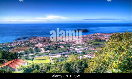 Luftaufnahme zur Insel Vila Franca do Campo, Sao Miguel, Azoren, Portugal Stockfoto