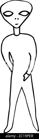 Isoliert auf weißem Hintergrund Bild alien, Handzeichnung, Vektor Stock Vektor