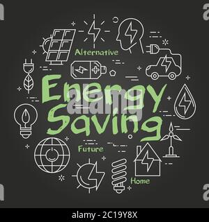 Vector Black Board Innovation Technologie der Energieeinsparung Stock Vektor