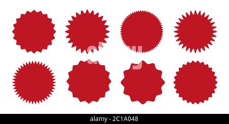 Set von Vektor-Starburst, Sonnenburst Abzeichen. Schwarze Symbole auf weißem Hintergrund. Stock Vektor