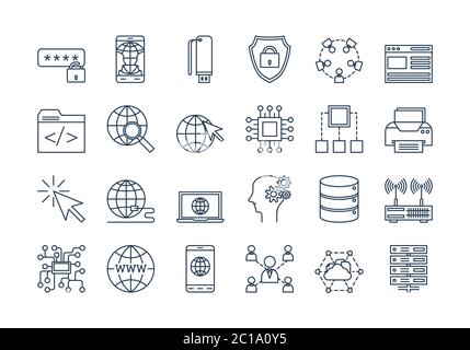 03 Internet-Symbole für Gliederung festgelegt Stock Vektor