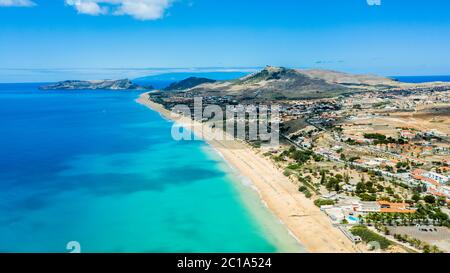 Luftaufnahme des Inselstrandes Porto Santo Stockfoto
