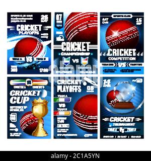 Cricket Team Sportive Game Poster Set Vektor Stock Vektor