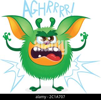 Wütend Cartoon grün haarige Monster. Große Sammlung von niedlichen Monster für Halloween. Vektordarstellung isoliert auf weißem Hintergrund Stock Vektor
