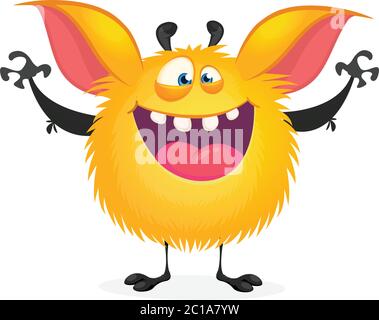 Nette glücklich orange Monster lachen aufgeregt. Vektor-Illustration von pelzigen runden Troll Stock Vektor