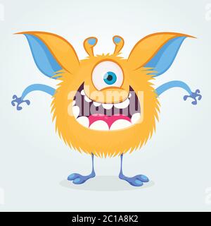 Niedliche Cartoon Monster mit einem Auge. Lächelndes Monster Emotion mit großem Mund. Halloween Vektor Illustration Stock Vektor