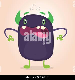 Wütend Cartoon schwarz Monster schreien. Brüllender, wütender Monsterausdruck. Große Sammlung von niedlichen Monster für Halloween. Vektorgrafik. Stock Vektor