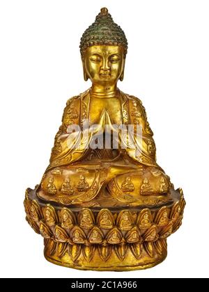 Echte alte buddha-Statue isoliert auf einem weißen Hintergrund Stockfoto