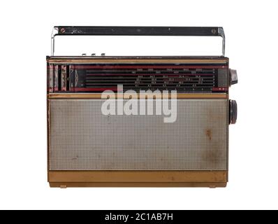 Altes tragbares Radio auf weißem Hintergrund isoliert Stockfoto