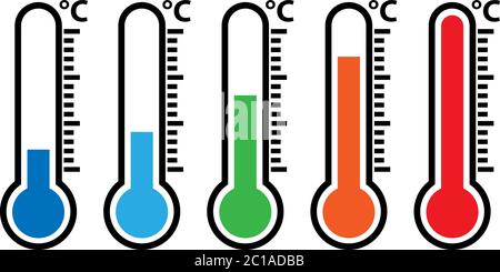 Symbol für das Wetter-Thermometer für den Außenbereich, verschiedene Temperaturen von eiskalt bis heiß Vektorgrafik Stock Vektor