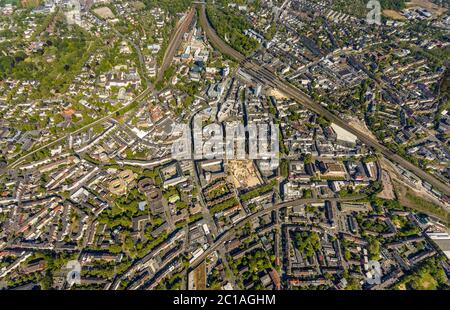 Luftaufnahme, Blick in die Innenstadt, Bochumer Hauptbahnhof, Baustelle und Neubau für dreiteiligen Gewerbebaukomplex Viktoria Karr Stockfoto