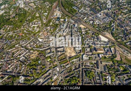 Luftaufnahme, Blick in die Innenstadt, Bochumer Hauptbahnhof, Baustelle und Neubau für dreiteiligen Gewerbebaukomplex Viktoria Karr Stockfoto