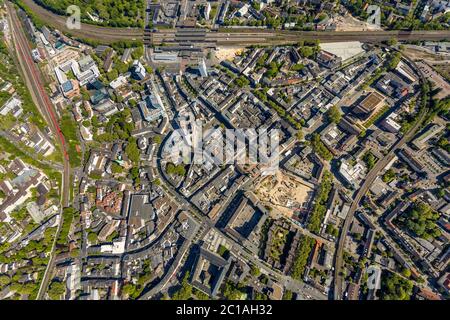 Luftaufnahme, Blick in die Innenstadt, Bochumer Hauptbahnhof, Baustelle und Neubau für dreiteiligen Gewerbebaukomplex Viktoria Karr Stockfoto