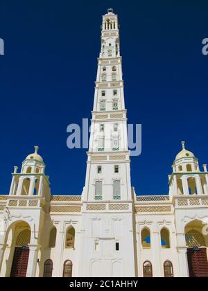 Außenansicht des Al-Muhdar Moschee, Tarim, Hadhramaut, Jemen Stockfoto