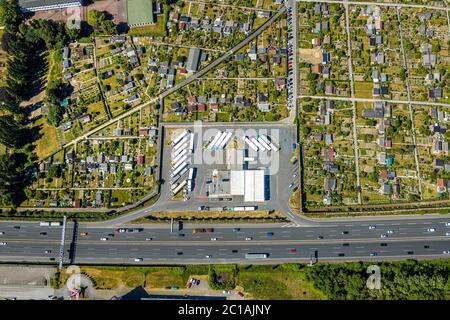 Luftaufnahme, Shell Tankstelle, Vietingstraße, LKW-Parkplatz, Luftaufnahme, Shell Tankstelle, Vietingstraße, LKW-Parkplatz, Autobahn Stockfoto