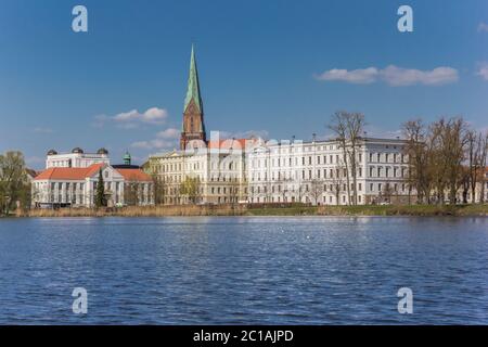 Blick über Burgsee See und historischen Stadt Schwerin, Deutschland Stockfoto