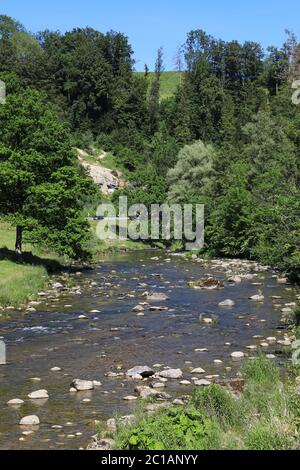 Sihl Fluss in der Nähe des Dorfes Sihlbrugg, Schweiz Stockfoto