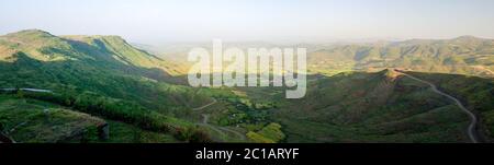 Panorama der Semien Berge und Tal um Lalibela, Äthiopien Stockfoto