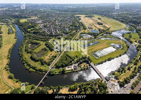 Luftaufnahme, Ruhrgebiet, Ruhrschleife, Wassergewinnung Essen GmbH, Essen, Ruhrgebiet, Nordrhein-Westfalen, Deutschland, DE, Überruhr, Stockfoto