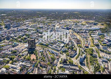 Luftaufnahme, Blick auf die Innenstadt, Rathaus Essen, Porscheplatz, Alte Synagoge, Edmund-Körner-Platz, Essen, Ruhrgebiet, Nordrhein-Westfalen, Deutschland, A Stockfoto