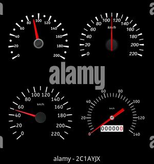 Tachometer. Schwarz verschiedene Waagen von Fahrzeugen Stock Vektor