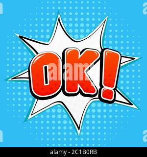 OK-Zeichen auf blauem Hintergrund. Comic-Stil Stock Vektor