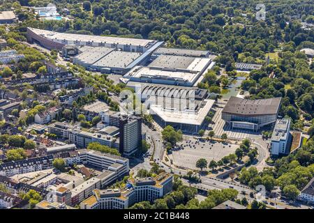 Luftbild, Messe Essen, Grugahalle, ATLANTIC Congress Hotel Essen, Essen, Ruhrgebiet, Nordrhein-Westfalen, Deutschland, DE, Europa, Gastronomie, Stockfoto