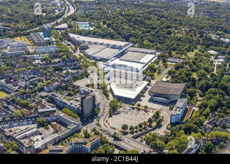 Luftbild, Messe Essen, Grugahalle, ATLANTIC Congress Hotel Essen, Essen, Ruhrgebiet, Nordrhein-Westfalen, Deutschland, DE, Europa, Gastronomie, Stockfoto