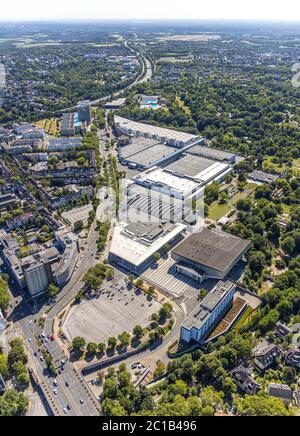 Luftbild, Messe Essen, Grugahalle, ATLANTIC Congress Hotel Essen, Essen, Ruhrgebiet, Nordrhein-Westfalen, Deutschland, DE, Europa, Gastronomie, Stockfoto